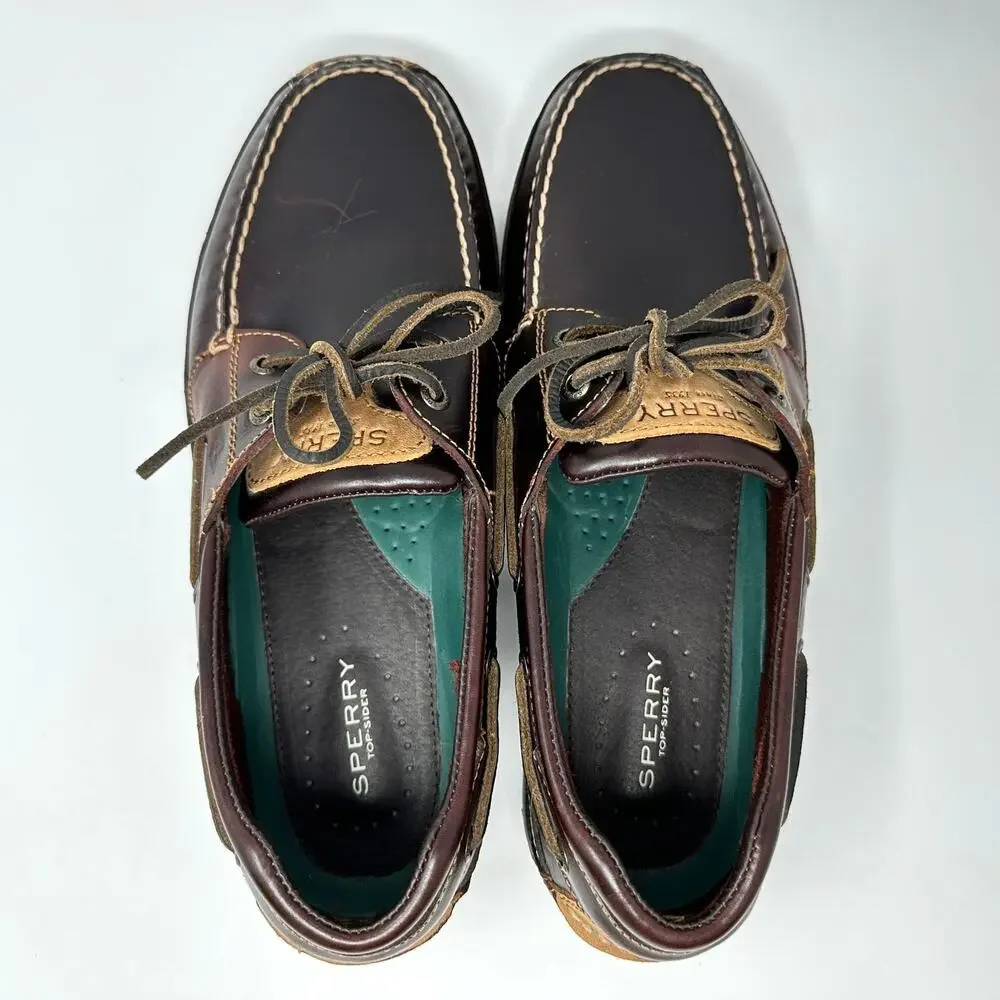 Sperry Top-Sider 2-Eye Leather Boat Shoes Mens 11 W Brown Deck Moccasin Slip On